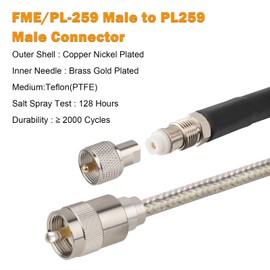 MOOKEERF CB Coax Cable,RG8x Coaxial Cable 50ft,RG8X Stranded Core CB Antenna Cable with PL-259 and FME/PL259 Male Connector,Low Loss CB Radio HAM Radio Coax Cable-50 Foot