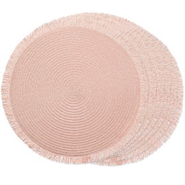 FunWheat - Juego de 6 manteles individuales redondos y trenzados, para mesas de comedor, 38 cm, resistentes al calor, de yute, tejido natural para decoración con borla (color rosa