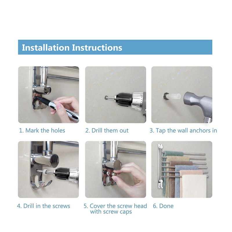 JSVER Towel Rail Stainless Steel 180° Rotation Bath Towel Holder