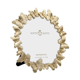 GIFTY GIFTY Gold Circular Butterfly Photo Frame / 4x4 In | For Vertical Display on Tabletops | Perfect for Home Decor, Wedding, Vacation, Graduation, Or Any Milestone Photos (Gold)