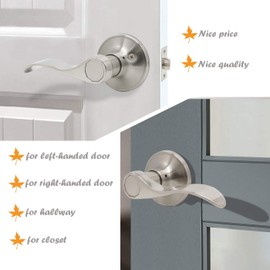 Gobrico 3 Pack Satin Nickel Interior Passage Door Levers Keyless Hall/Closet Handles Knobs Locksets with Universal Levers