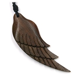 Angel´s wing wooden pendant jewellery from wood, measure 6cm in the Length, incl. black cotton cord wood jewelry necklace