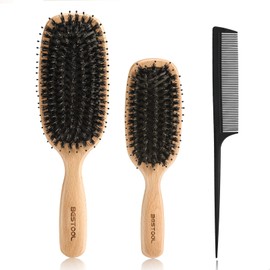 BESTOOL Hair Brush, Pig Bristle, Comb, Wooden Comb, Paddle Brush, Men's, Women's, Children's Hair Care, High Quality Comb, Scalp Massage, Smooth, Glossy Hair (3 Pcs)