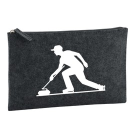 Huuraa Kulturbeutel Curling Silhouette Geschenk 1 Liter Charcoal Filz Curling Geschenkidee