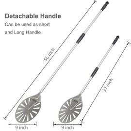 Onilini 9" Pizza Turning Peel, 304 Stainless Steel Pizza Turner with Aluminum Alloy Handle, Overall 56" Length Pizza Shovel, Indoor and Outdoor Pizzas Oven Accessories
