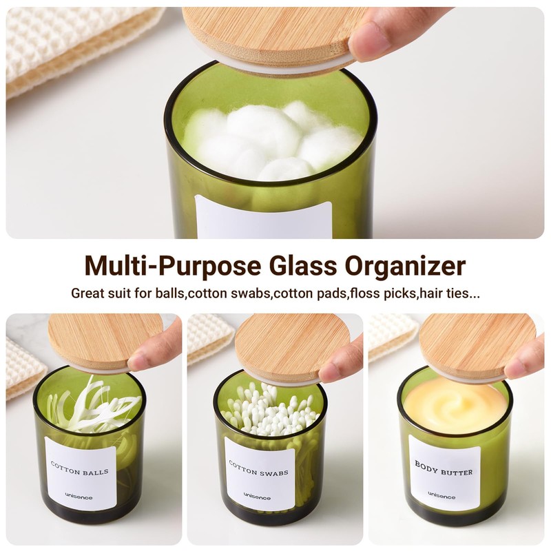 unisence 2 Pack Glass Qtip Holder Dispenser Set - Q
