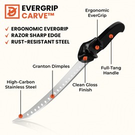 DICEVICE EverGrip Carve Carving Knife 10 Inch, High Carbon Stainless Steel Full Tang Granton Scimitar, Ergonomic Handle for Slicing Brisket, Carving Turkey & Filleting Fish, (Right Hand)