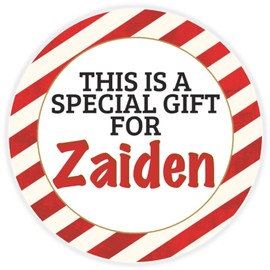 This is a Gift for Zaiden - 100 Pack Circle Stickers 3 Inch - Candy Cane Merry Christmas Gift Tag Present Tree Holiday Custom Name Santa Claus