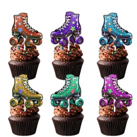 18pcs Colorful Glitter Roller Skates Dessert Cupcake Topper Pick for 80s 90s Retro Hip Hop Roller Skating Theme Decor Supplies Boys Girls Happy Birthday Party Decorations