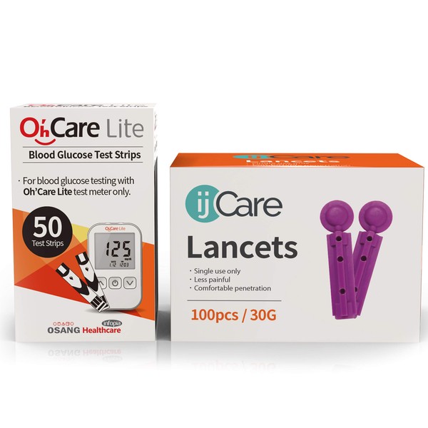 Oh’Care Lite Blood Sugar Testing Monitor – Glucose Test Strips and Lancets for for Blood Testing – Accurate and Affordable Diabetic Supplies (50 Strips)
