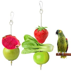 2 Stück Vogelspieß Papageienspieß Futterspender,Wellensittich, Zubehör,Spielzeug,Vogel,Vogelspielzeug,Futterkrippe, für Wellensittiche, Sittiche, Nymphensittiche (Silber)