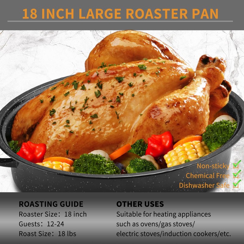 JY COOKMENT Granite Roaster Pan, 18' Enameled Roasting Pan with