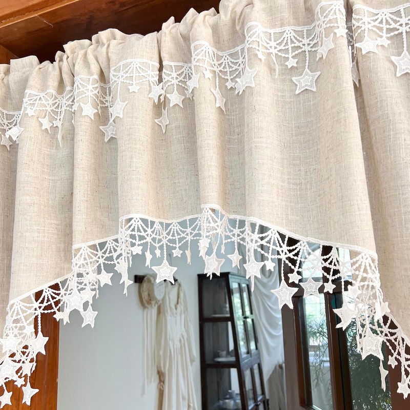 AiDamai Swag Curtain with Star Trim Arched Doorway Curtain 1PC