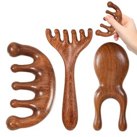 3 PCS Wooden Scalp Gua Sha Combs, Six-Claw Meridian Massage Comb with Wide Tooth, Deer Antler Massage Comb, Stress Relief & Hair Care, Hair Massager Tool for Men Women