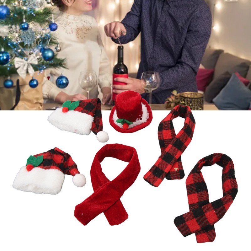 Christmas Wine Bottle Knit Hat Scarf Set Small Nylon Cotton