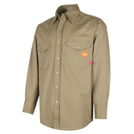Titicaca FR Shirt for Men Pearl Snaps Flame Resistant 100% C 7.5oz Khaki Welding Shirt