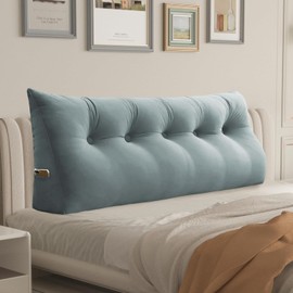 Daneey Headboard Wedge Pillow Bed Wedge Pillow for Headboard Bolster Reading Pillow for Bed Back Pillow for Sitting in Bed Wedge Pillow Headboard with Removable Velvet Cover (Queen, Gray)