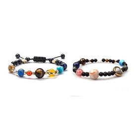 Fuqimanman2020 2pcs Stone Bead Charm Bracelet Universe Galaxy the Eight Planets Nine Planets in the Solar System Guardian Star Bracelets