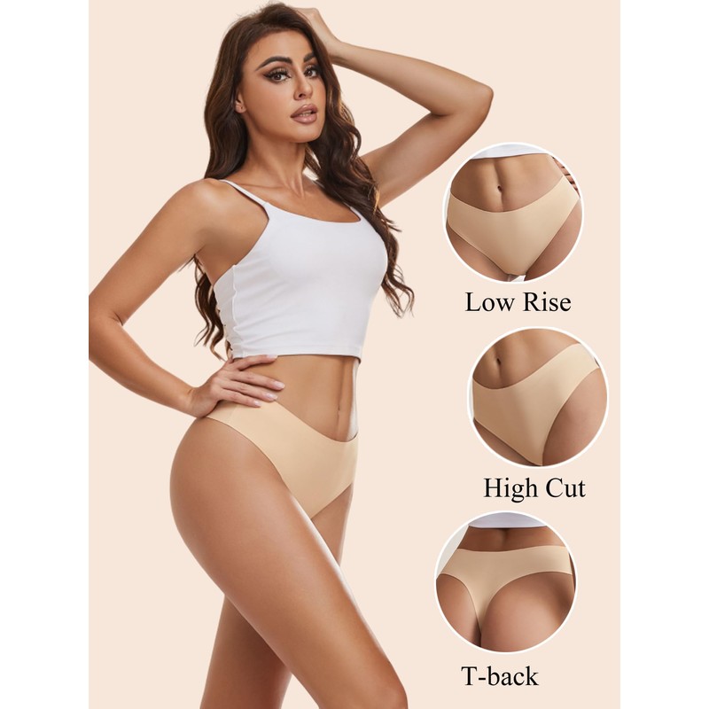 Bolivelan Womens Mid-Rise Seamless Thongs Comfy Underwear G-Strings Panties (3