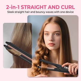 Mini Flat Iron Hair Straightener 1/3 Inch Pencil Flat Iron for Women Portable Travel Straightener and Curler 2 in 1 for Short Hair Beard and Pixie Cut with Adjustable Temp (Gold)