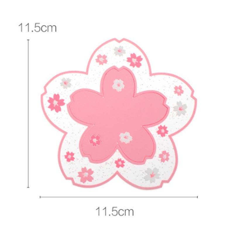 6Pcs Silicon Cup Coasters, Cherry Blossoms and Daisies Coasters, Non-Slip