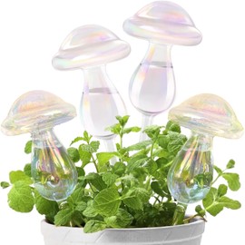 KiKiHeim Plant Watering Globes, Rainbow Self Watering Globes, Automatic Plant Waterer Devices, Clear Glass Water Bulbs for Indoor Plants, Set of 4 Mushrooms