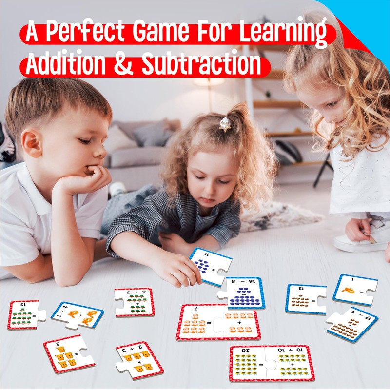 24 Set Addition & Subtraction Puzzles, Self-Correcting Matching Adding and