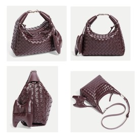 Handbag for Women with Pocket Weave Bags Lightweight Tote Bags Vegan Leather Hand Bag with Crossbody Handmade Work Bags Deep Purple