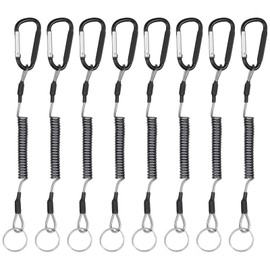 YBEATY 8 Pcs Retractable Safety Coiled Lanyard Heavy Duty Fishing Lanyard with Carabiner Kayak Retractable Tool Leash Keychain Fishing Rod Safety Lanyards for Fish Equipment Keys Cards Tools