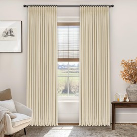 INOVADAY Pinch Pleated Curtains, 100% Light Blocking Linen Pinch Pleat Blackout Curtains for Bedroom, Thermal Insulated Blackout Drapes 2 Panels Set for Living Room - Sand Beige, W40 x L96
