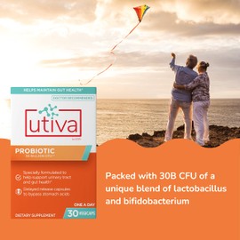 Utiva Probiotic for Gut and Urinary Tract Health – 12 Billion CFU at time of Expiry – 30 Delayed Release Vegi Capsules – Natural Blend of Lactobacillus and Bifidobacterium Strains – Made in Canada