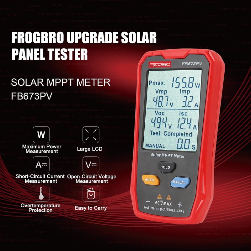 FrogBro FB673PV Solar Panel Tester, Photovoltaic Multimeter 800W, Solar MPPT