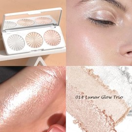 Paleta de maquillaje de 3 colores, iluminador facial de contorno de maquillaje, resistente al agua, de larga duración, iluminador facial con purpurina
