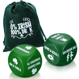 MiniInflat Irish Party Decision Dice Game Favors with Green Irish Bag Wooden Irish Decision Dice for Wedding Graduation Party Adult, 3 Pcs