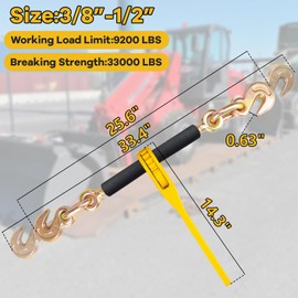 Lechansen Chain Binders With 2 Grab Hooks, 2 Pack G80 3/8in-1/2in Heavy Duty Ratchet Binders, Tie Downs For Grade 80 Transport Chain, 9,200lbs Safe Working Load, For Material Handling, Hauling, Towing