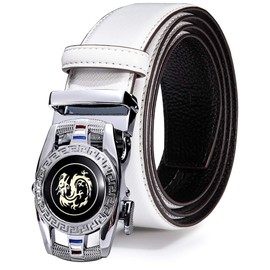 Barry.Wang White Leather Belt for Men Designer Dragon Buckle Fashion Waist Belt Business