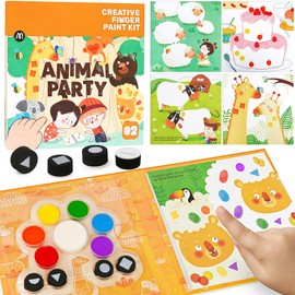Mess Free Painting for Toddlers, 6 Colors Non-Toxic Finger Paint Activity Set Fingerprint Coloring Book, Preschool Art Class Travel Activities Party Favor Thank You/Birthday Gifts for Kids