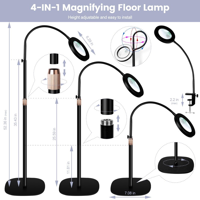 30X 12X Magnifying Glass with Light and Stand, 3-Color Stepless