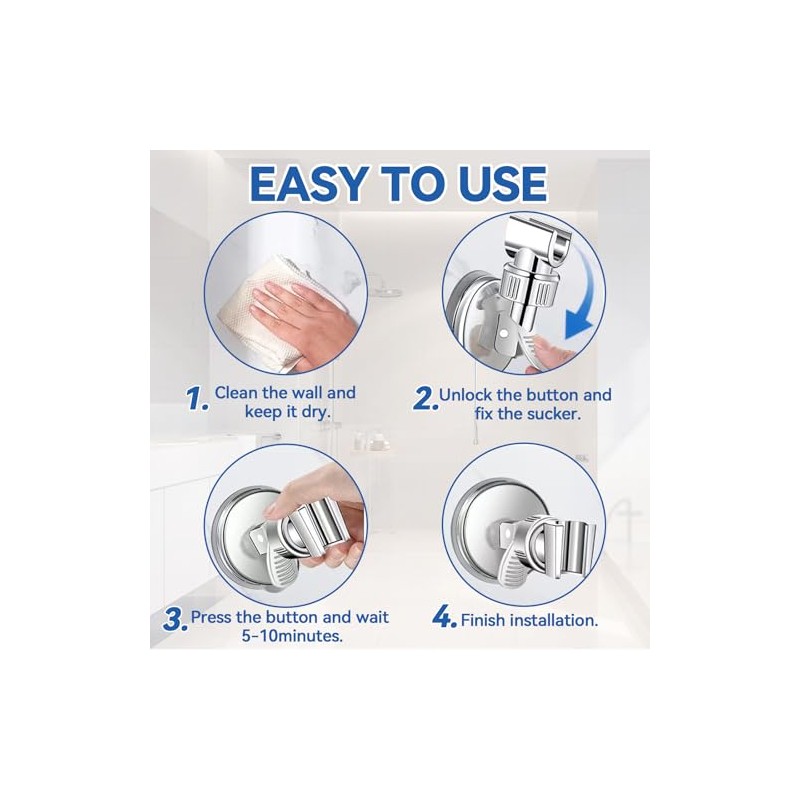 Adjustable Shower Head Holder, Bathroom Suction Cup Bracket for Handheld