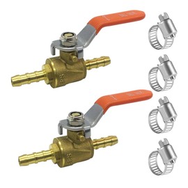 Hooshing 2PCS 1/4" Hose Barb Ball Valve Thicken Brass Shut Off Valve with Stainless Steel Clamps for Water, Oil, Gas, Fuel line Fittings