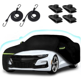 for 2010-2024 Chevy Camaro Waterproof Car Covers, 210T All Weather Protection Full Car Cover with Windproof Gust Strap and Zipper Door for Camaro 1LS 1LT 2LT 3LT(Black)