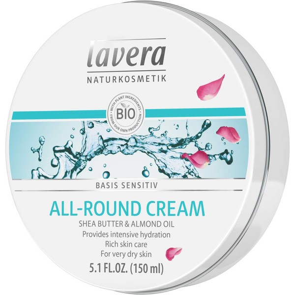 lavera basis-sensitiv All-Round Cream: Moisturizing Body Cream with Shea Butter & Almond Oil to protect dry Skin & for a soft and supple feeling – 5 Oz. Single