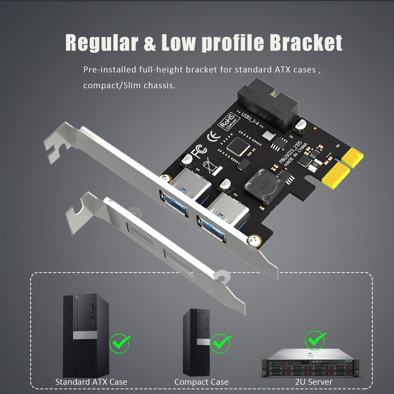 GLOTRENDS U3055N 2-Port USB 3.0 Type-A and USB Header 5Gbps