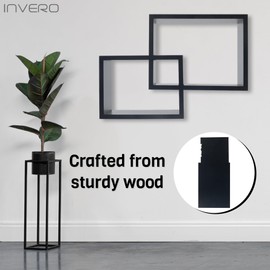 Invero Set of 2 Wooden Square Interlocking Floating Shelves - Wall Mounted Shelf for Decorations - Ideal for Living Room, Hall Ways, Bedrooms and more - Black