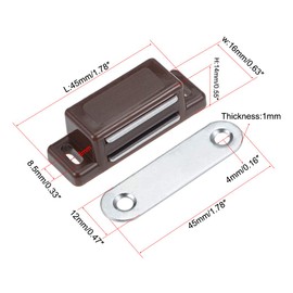 sourcing map Magnetic Cabinet Door Latches Catch 1.8" Length for Kitchen Bathroom Brown 12pcs