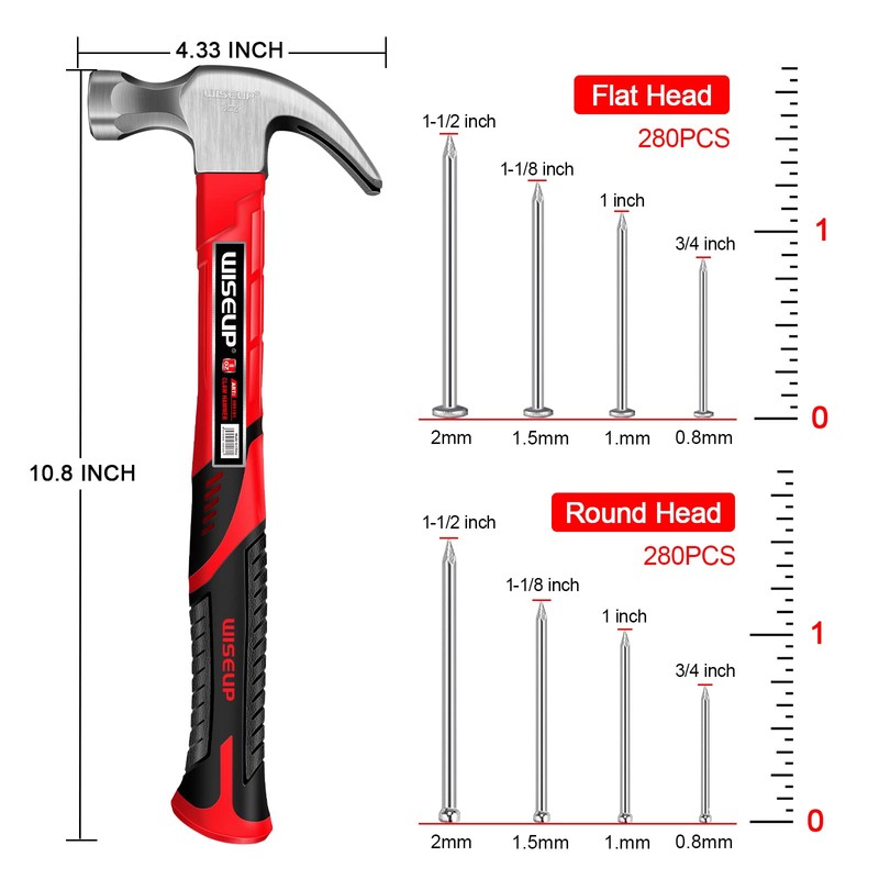 WISEUP Hammer and nails Set 560pcs Wall Nails & Finish