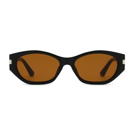 LJCZKA Vintage Rectangle Cat Eye Sunglasses for Women Men,Retro 90s Small Round Frame Y2K Sun Glasses Outdoor UV400 Protection (BlackBrown)