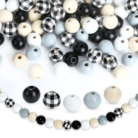 GWHOLE 120pcs Snowflake Christmas Wooden Beads 16mm Natural Wood Beads Round Wooden Beads with 66ft Twine for Making Jewellery Garland DIY Crafts Christmas Home Decoration