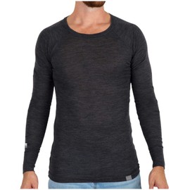 MERIWOOL Mens Base Layer Form Fit 100% Merino Wool Lightweight Fitted Top Thermal Shirt Charcoal Gray