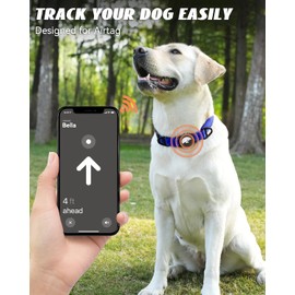 Joytale Airtag Dog Collar, Dual D-Rings, Reflective Pet Collar with Waterproof AirTag Holder, Soft Padded Adjustable for Medium Dogs, Navy Blue, M